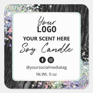 Holographic Glitter Zebra Print Soy Candle Labels