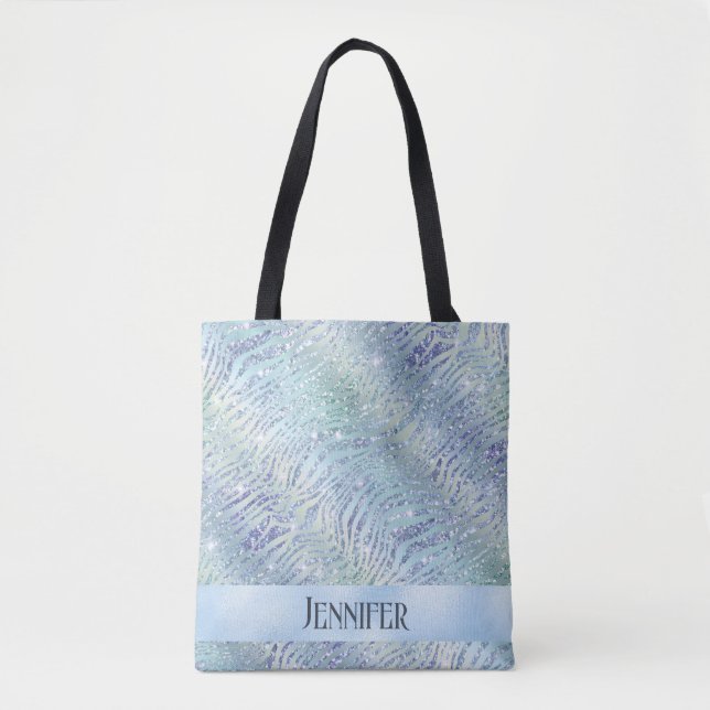 Holographic glitter zebra print tote bag (Front)