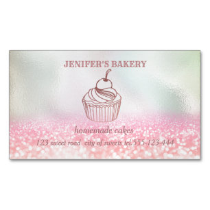 Holographic glittery Homemade cupcakes and sweets Magnetic Business Card