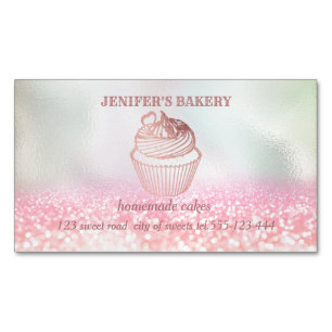 Holographic glittery Homemade cupcakes and sweets Magnetic Business Card
