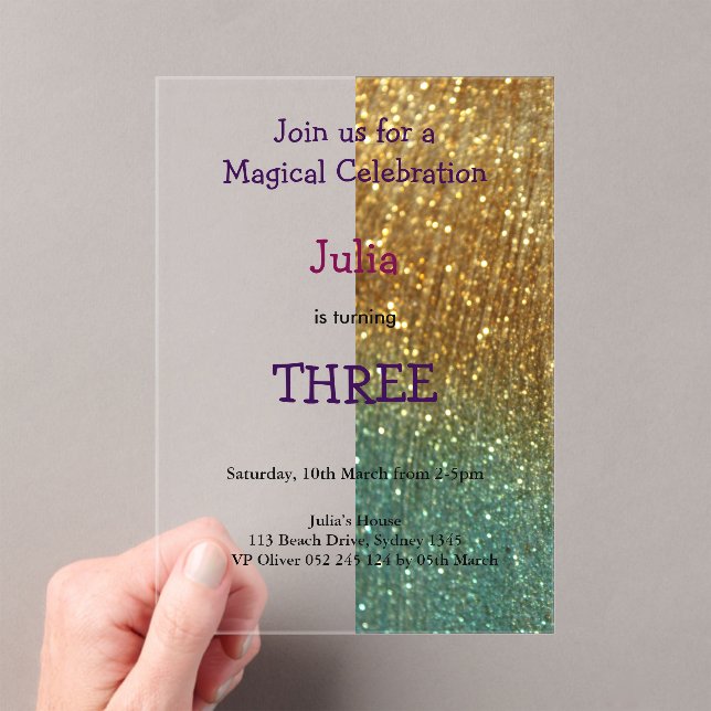 Holographic gold Glitter baby girl birthday  Acrylic Invitations (Insitu (Handheld))