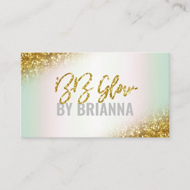 Holographic Gold Glitter BB Glow Treatment Business Card (Front)