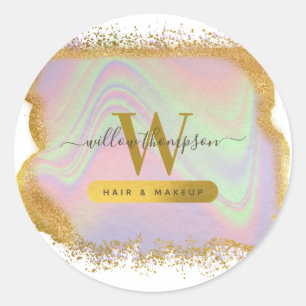 Holographic Gold Glitter Modern Hair & Makeup  Classic Round Sticker