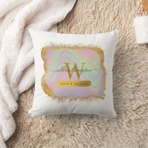Holographic Gold Glitter Modern Hair & Makeup Cushion