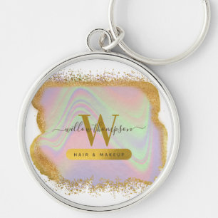Holographic Gold Glitter Modern Hair & Makeup Key Ring