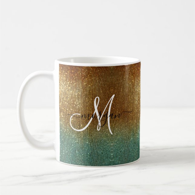 Holographic gold Glitter Monogram  Coffee Mug (Left)