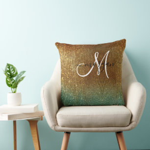 Holographic gold Glitter Monogram Cushion