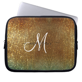 Holographic gold Glitter Monogram Laptop Sleeve