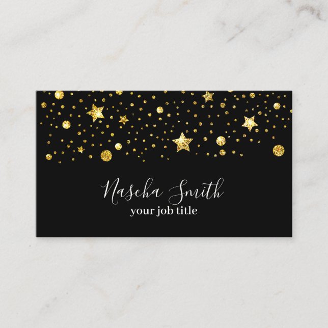 Holographic Gold Glitter Stars Confetti Business Card (Front)