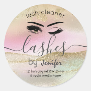 Holographic Gold glittery wink lash cleaner Classic Round Sticker