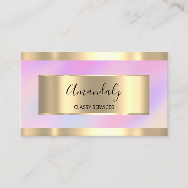 Holographic Gold Professional Makeup Nails Pink Business Card (Front)