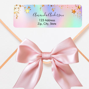 Holographic gold stars unicorn return address label