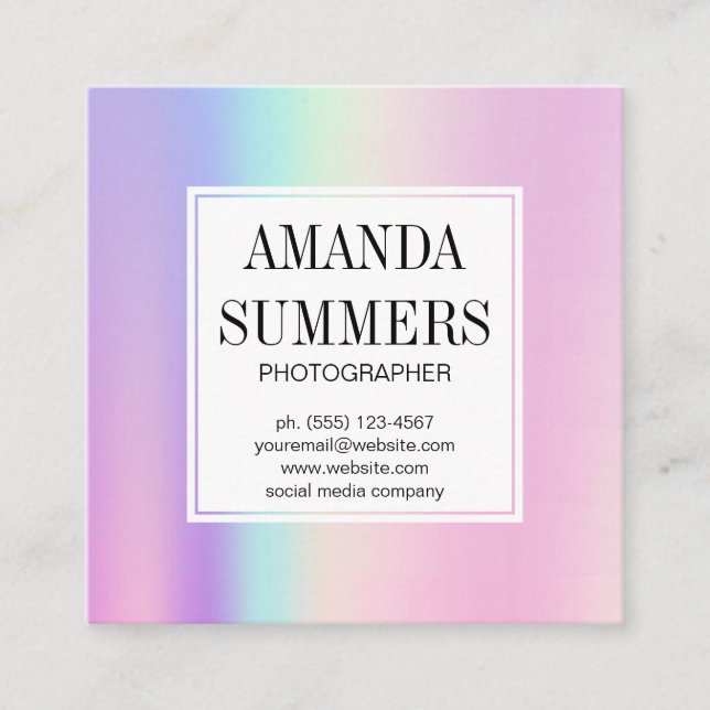 Holographic Gradient Background Square Business Card (Front)