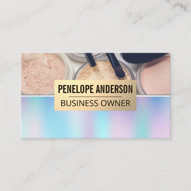 Holographic Gradient | Makeup Palette and Brushes Business Card (Front)