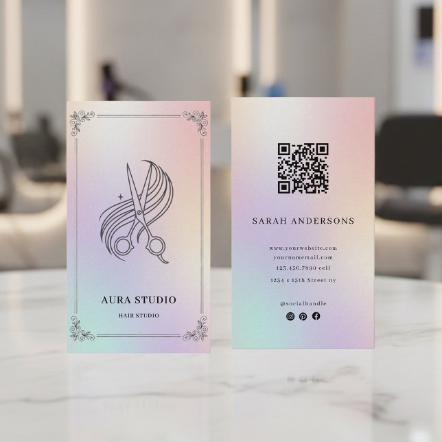 Holographic Hair Stylist Card with QR Code (Creator Uploaded)