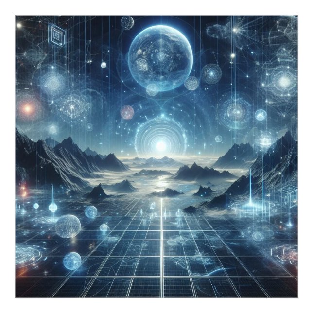 Holographic Harmony: Futuristic Digital Art Print (Front)
