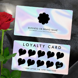 Holographic Hearts Business Logo Boutique Coffee Loyalty Card