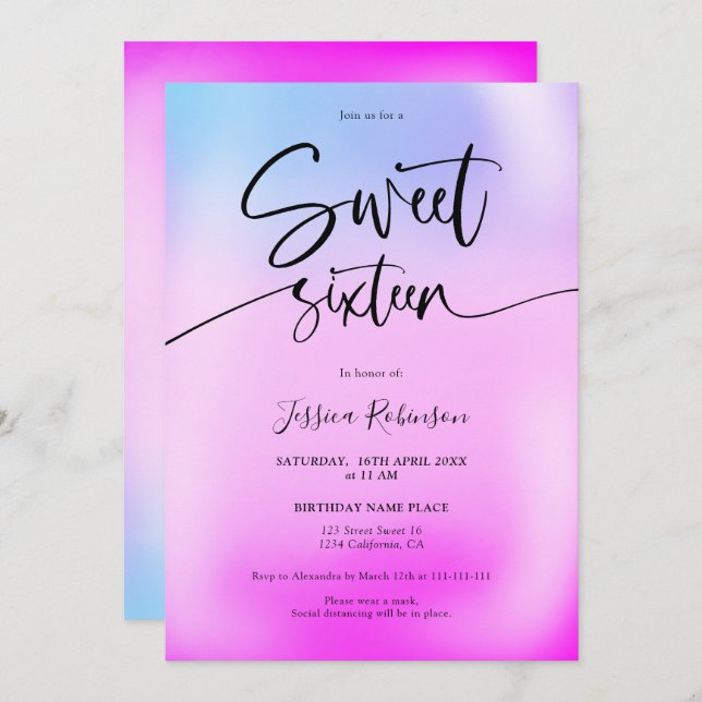 Holographic ice cream purple girly pink Sweet 16 Invitation (Front/Back)
