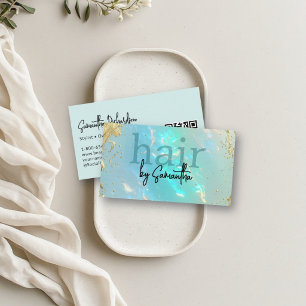 Holographic Iridescent Aqua Agate Hair Stylist QR Business Card