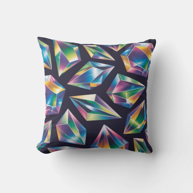 Holographic Iridescent Gemstones Seamless Pattern Cushion (Front)