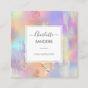 Holographic iridescent golden foil square business card