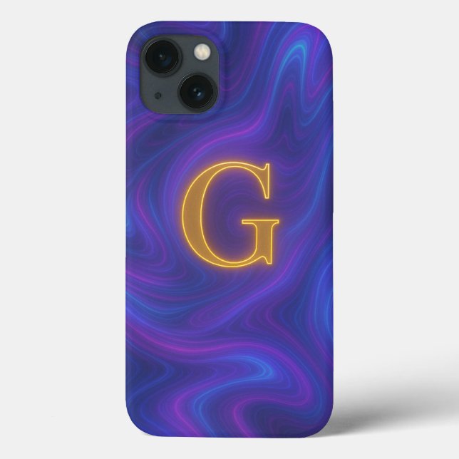Holographic Iridescent Marble Monogram Phone Case (Back)