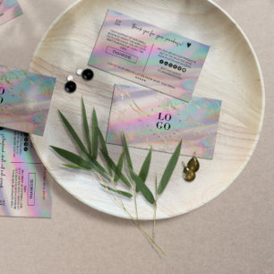 Holographic Iridescent Opal Marble Thank You Business Card