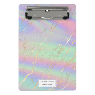 Holographic Iridescent Opal   Personalised Mini Clipboard