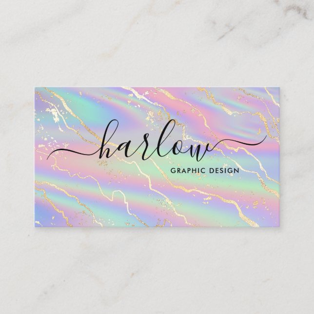 Holographic Iridescent Opal Stone Gold Marble  Business Card (Front)