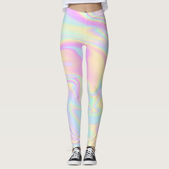 Holographic Iridescent Pastel Rainbow Leggings (Front)