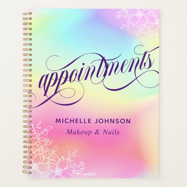 Holographic Iridescent Swirly Appointments Planner (Front)