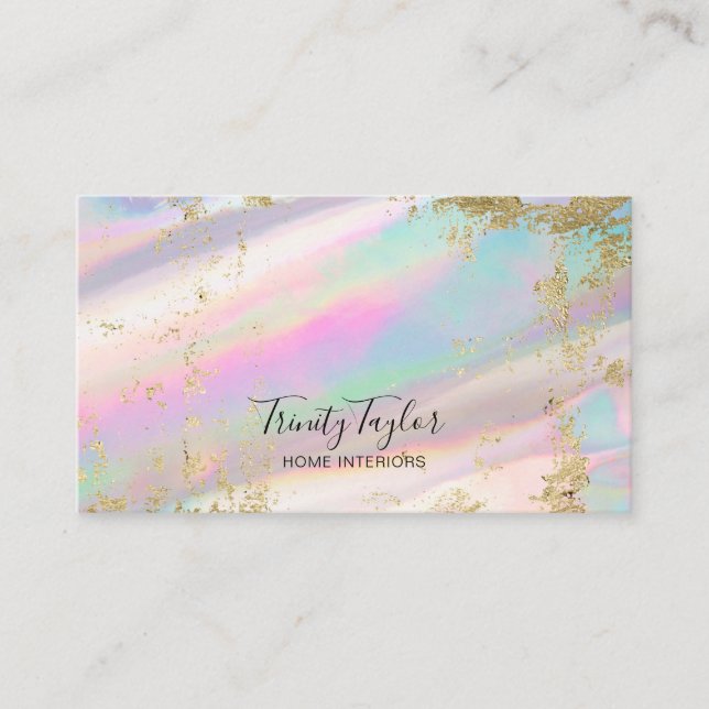 Holographic Iridesecent rainbow & faux gold leaf  Business Card (Front)