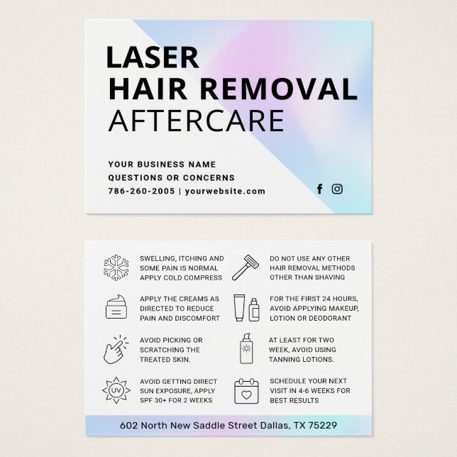 Holographic Laser Hair Removal Aftercare Card (Front & Back)