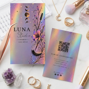 Holographic Lash Artist Luxury Iridescent QR Lash Business Card