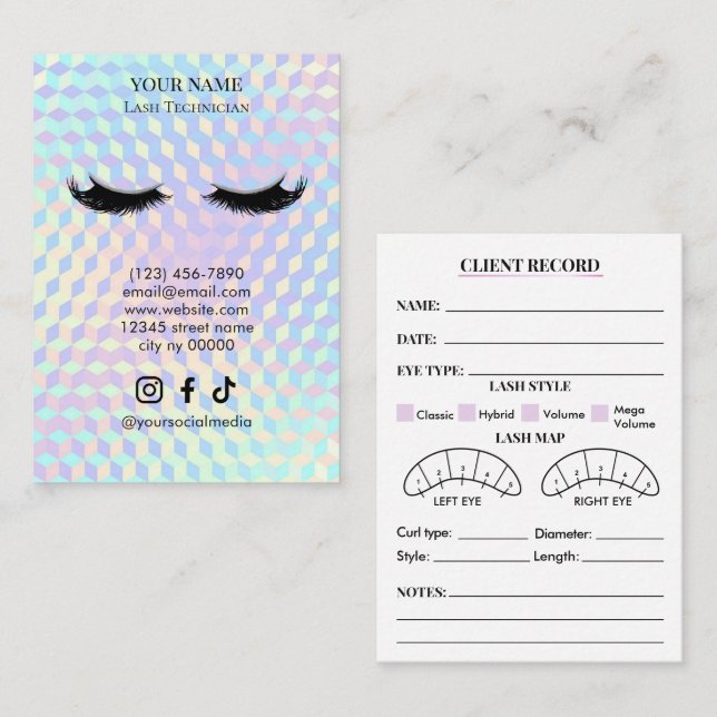 Holographic Lash Client Record Form Business Card (Front/Back)