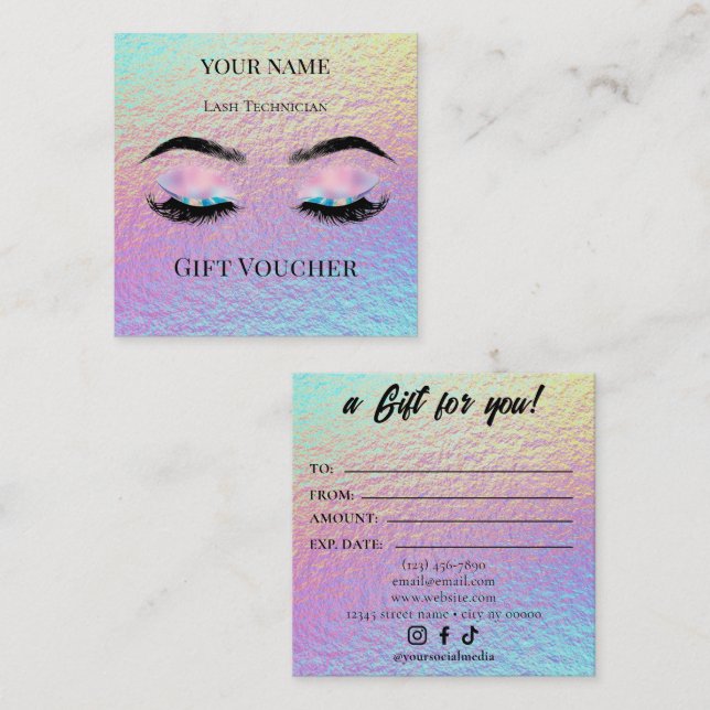 Holographic Lash Technician Gift Certificate Card (Front/Back)