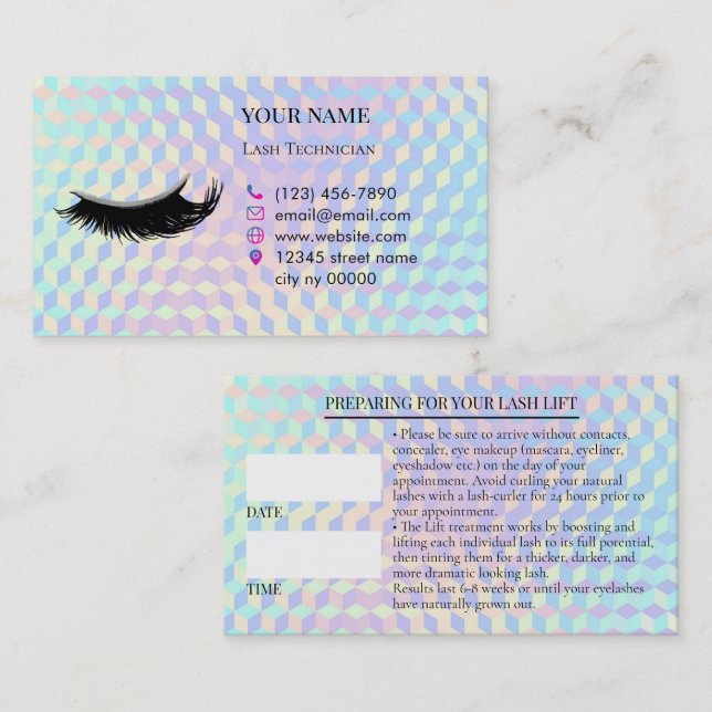 Holographic Lashes Before care Appointment Card (Front/Back)
