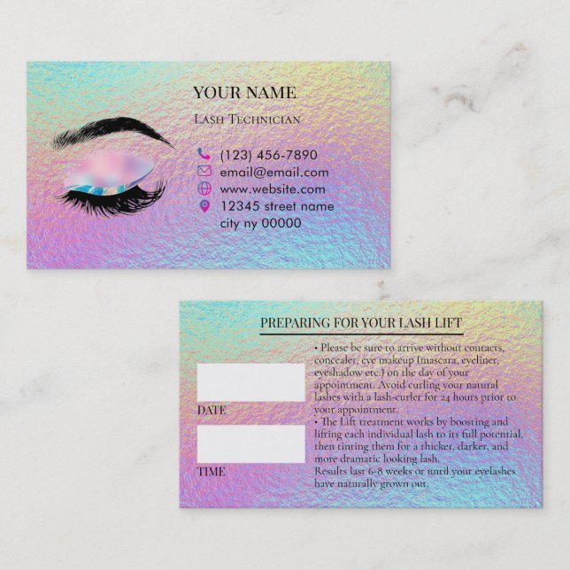 Holographic Lashes Before care Appointment Card (Front/Back)