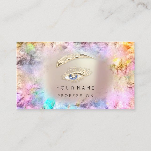 Holographic Lashes Brows Makeup Logo  Rose QRCode Business Card (Front)