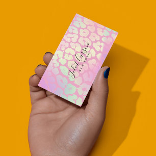 Holographic Leopard Print Pink Business Card