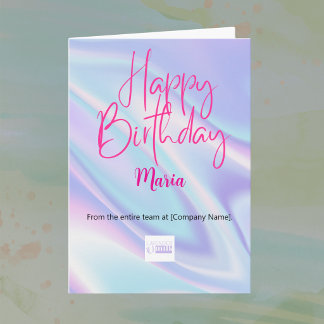 holographic light purple company birthday wishing card