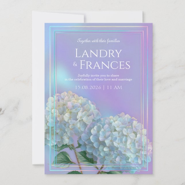 Holographic Linear Lavender Hydrangea Wedding Invitation (Front)