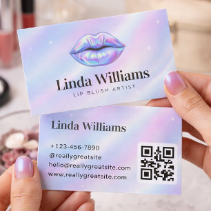 Holographic Lips Lip Blush Artist Business QR Code Card