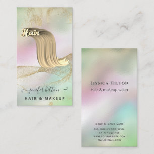 Holographic liquid glitter gold hair abstract business card