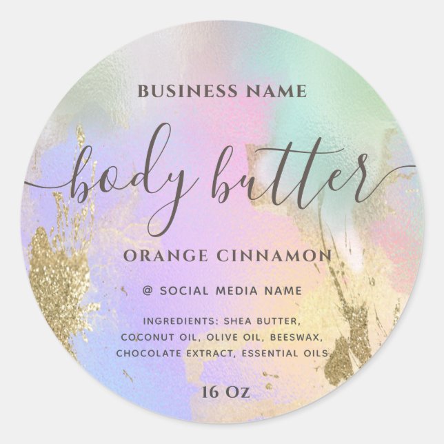 Holographic liquid glitter gold  modern script cla classic round sticker (Front)