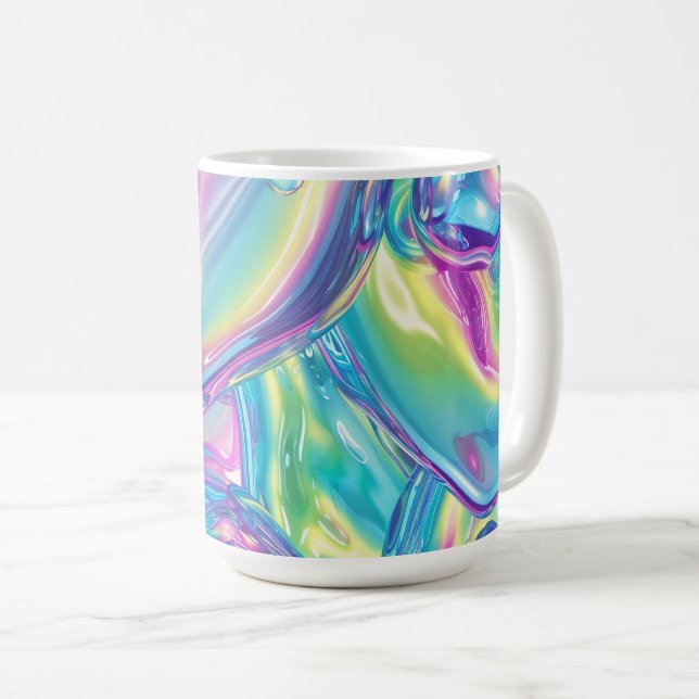 Holographic Liquid Metal Gradient Aura Aesthetic Coffee Mug (Front Right)
