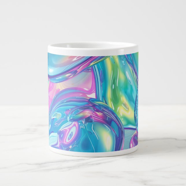 Holographic Liquid Metal Gradient Aura Aesthetic Large Coffee Mug (Front)