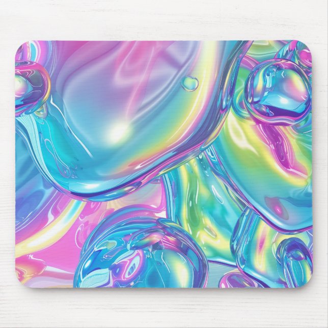 Holographic Liquid Metal Gradient Aura Aesthetic Mouse Pad (Front)