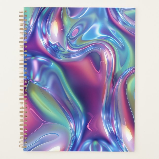 Holographic Liquid Metal Gradient Aura Aesthetic Planner (Front)