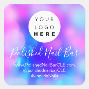Holographic Logo Company Name Nail Makeup Lashes Square Sticker